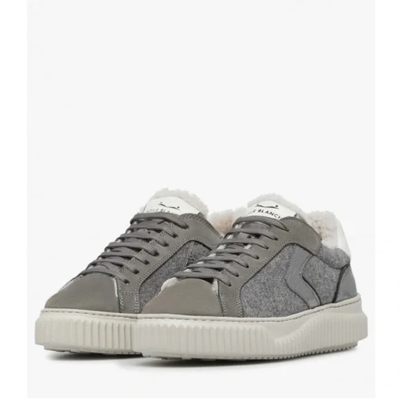 NWT VOILE BLANCHE LIPARI Charcoal Grey Fur Suede and Felt Sneakers - Picture 2 of 16
